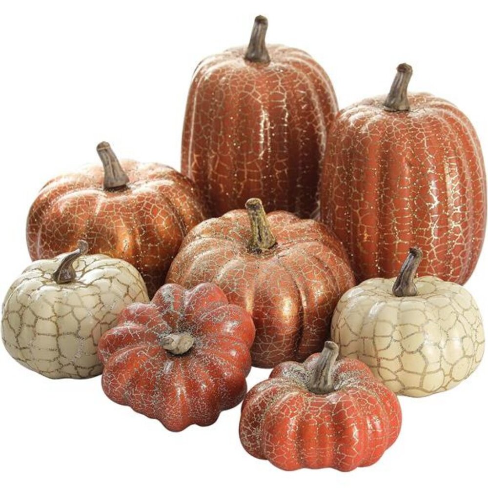 8-Piece Metal Cracked Design Foam Pumpkins for Halloween Thanksgiving Fall Home